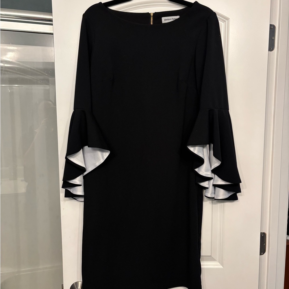 Shelby & Palmer Black Dress with White Ruffled Sleeves